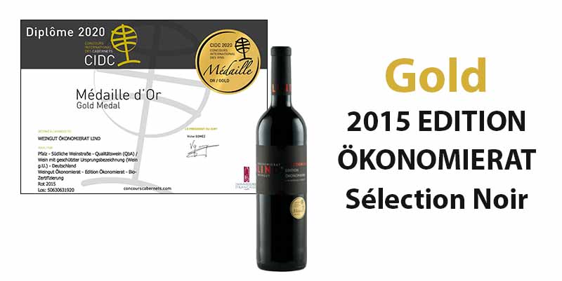 Concours International des Cabernets 2020: Gold für unseren 2015 EDITION ÖKONOMIERAT Sélection Noir